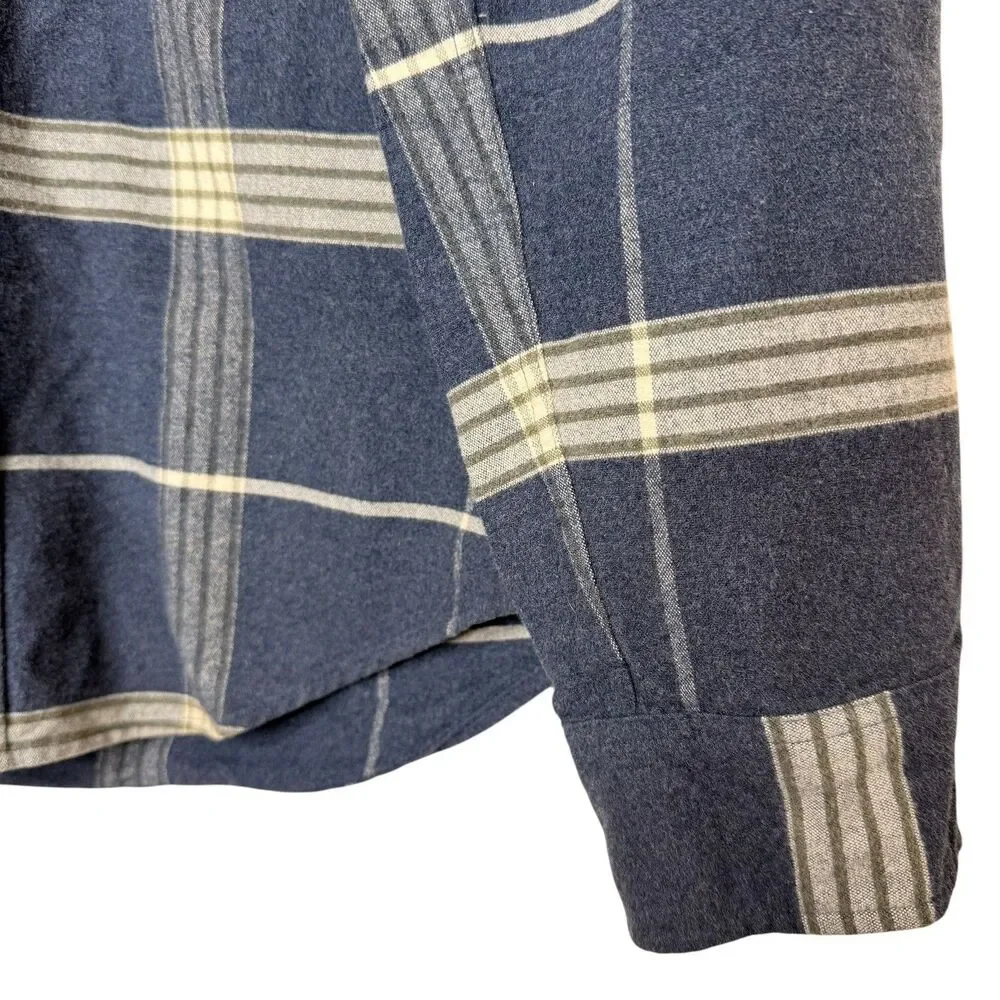 J. Crew Men’s Cotton Leather Flannel Plaid Shirt Size M Elbow Patches Blue